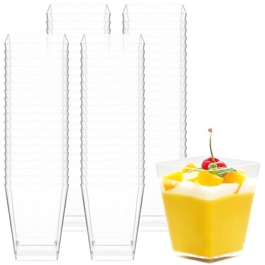 Macepason 5 oz Mini Dessert Cups 100 Pack Small Square Plastic Cups Clear Appetizer Cups for Pudding Yogurt Mousse Wedding and Party
