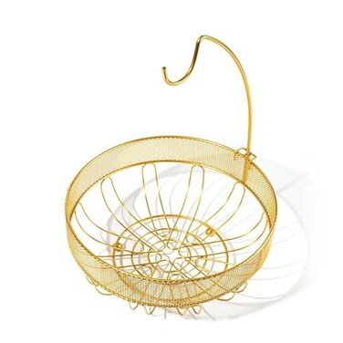 LANDTOM Gold Creative Detachable Wire Mesh Side Banana Hook Fruit Basket Highgrade Fruit Plate Fruit Basket with Handle Snack Rack Desktop Storage Gold 28 27 35
