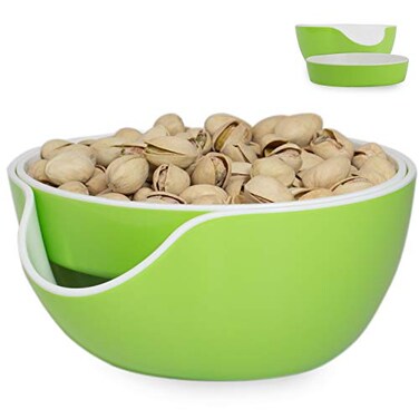 Stargoods Pistachio Bowl Snack Serving Dish Double Peanut Bowl with Nut Seeds Shell Candy Storage Green