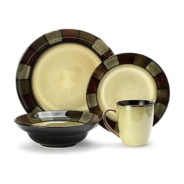 Pfaltzgraff Taos 16Piece Stoneware Dinnerware Set Service for 4BeigeOlive