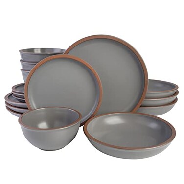 Gibson Elite Lagos Coupe Dinnerware Set Service for 4 16pcs Grey Grey Double Bowl