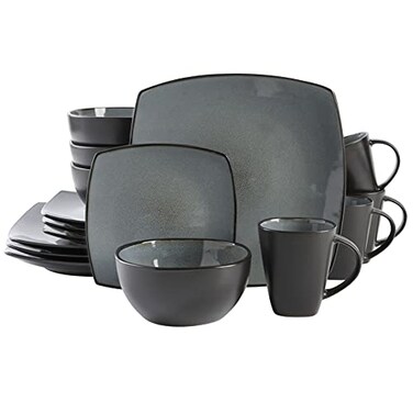 Gibson Elite Soho Lounge Square Reactive Glaze Stoneware Dinnerware Set Service for 4 16pc Eclipse