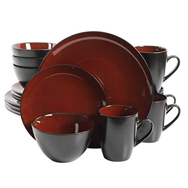 Gibson Elite Soho Lounge Round Reactive Glaze Stoneware Dinnerware Set Service for Four 16pcs Red