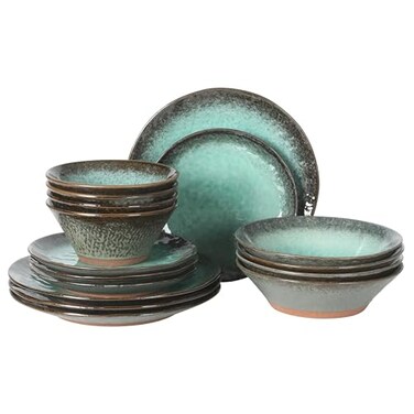 Gibson Elite Green Lantern Service for 4 16 Piece Double Bowl Dinnerware Set Teal Soft Gray Dinnerware Set