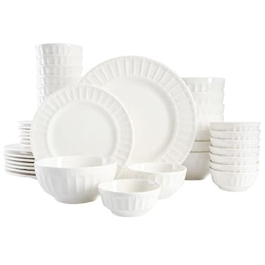 Gibson Home Zen Buffet Porcelain Ceramic Dinnerware Sets for 8 Plates and Bowls Set 40pcs White Embossed Dishes