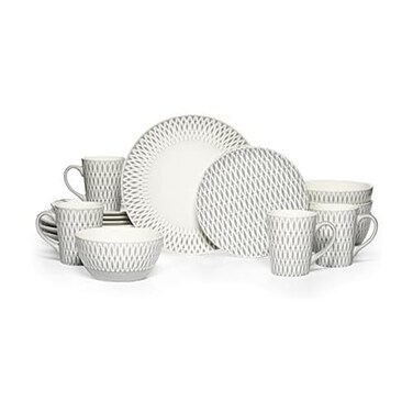Gourmet Basics by Mikasa Aurora 16 Piece Dinnerware Set Service For 4 Gray