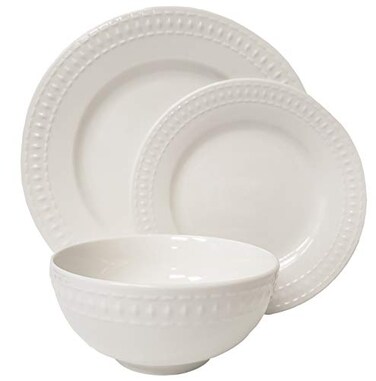 TTU Tabletops Gallery Embossed White Porcelain Round Dinnerware Bloom 12 Piece Dinnerware Set