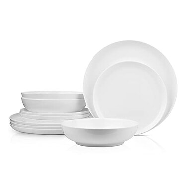 Stone Lain Gabrielle Bone China Dinnerware Set 12Piece Service for 4 Solid White