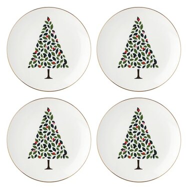 kate spade new york Evergreen 4Piece Accent Plates 4 Count White Christmas Dinnerware Set Holiday Hosting