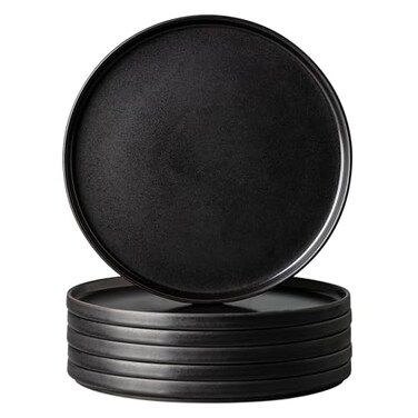 AmorArc Stoneware Dinner Plates Set of 6 105 Inch Reactive Matte Glaze Ceramic Plates Set Modern Dinnerware Dish set for KitchenMicrowave Dishwasher Safe Scratch Resistant Matte Black