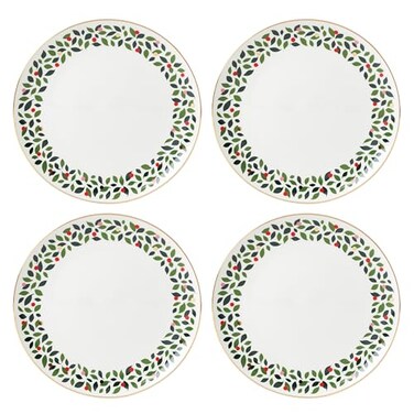 kate spade new york Evergreen 4Piece Dinner Plates 4 Count Ivory Christmas Dinnerware Set Holiday Hosting