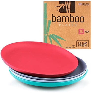 GET FRESH Bamboo Dinnerware Set 4 Pack Bamboo Fiber Plates for Healthy Dining
