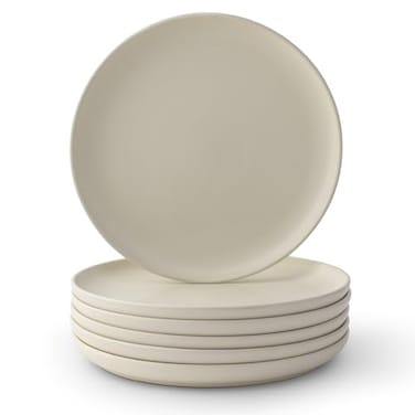 JoyJolt Mesa Stoneware Dinner Plates Set of 6 105 Dish Set Dishwasher and Microwave Safe Plate Set Modern Rustic Dinnerware Kitchen Serving Dishes Matte White Linen