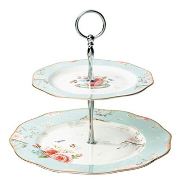 LINLINS Linlins Elegant Bone China Rose Pattern 2tier Cake Stand Cupcake Stand Pastry Serving Cake Stand In Gift Box Rose B