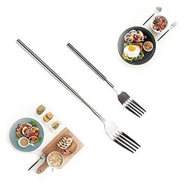 Yosoo BBQ Telescopic Extendable Dinner Fruit Dessert Long Handle Fork Stainless Steel Cutlery