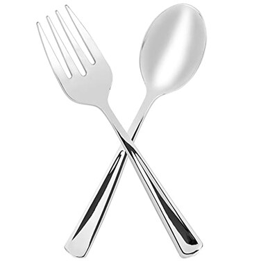 PLASTICPRO Plasticpro Disposable Plastic Silver Serving Utensils 6 Serving Forks 6 Serving Spoons Durable Heavy Duty Premium Serving Utensils Silver 6 Sets