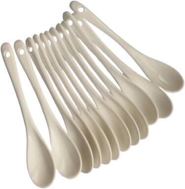 Ebonee 5 Inch White Ceramic Coffee Spoon with Long handle Small Tea Spoons for SoupYogurtIcecream Appetizers Desserts Teaspoon Kitchen Tool 12 Pack