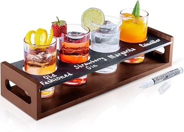 Ksestor Flight Board with 4 Glasses Mimosa and Tasting Server