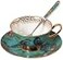 Eplze YBK Tech Euro Style Cup Saucer Set Art Bone China Ceramic Tea Coffee Cup for Breakfast Home Kitchen Birds and Trees Patterns Blue