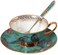 Eplze YBK Tech Euro Style Cup Saucer Set Art Bone China Ceramic Tea Coffee Cup for Breakfast Home Kitchen Birds and Trees Patterns Blue