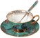 Eplze YBK Tech Euro Style Cup Saucer Set Art Bone China Ceramic Tea Coffee Cup for Breakfast Home Kitchen Birds and Trees Patterns Blue