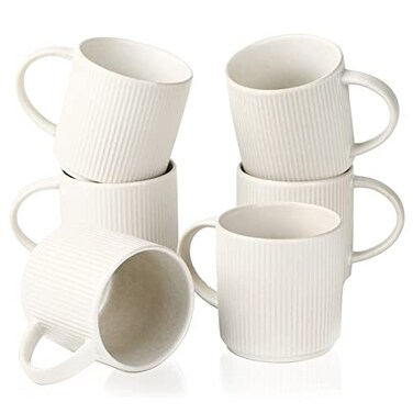 famiware Coffee Mug Set for 6 Star 12 oz Catering Mugs Cup Set with Handle for Coffee Tea Cocoa Milk Ceramic Stoneware Drinkware Set Matte White
