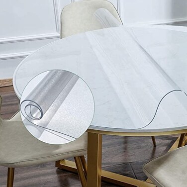 NECAUX 36 Inch Round Frosted Table Cover Protector 15mm Thick Upgraded Version Unshrinkable Waterproof Scratch Resistant Plastic Tablecloth Protector Circle Pad for Coffee Table Dining Room Table