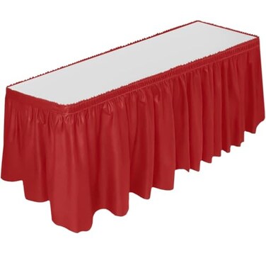 DecorRack Table Skirt 29 in x 14 ft BPA Free Plastic Tableskirt Disposable Reusable Rectangular Tablecloth Skirt Red 1 Pack