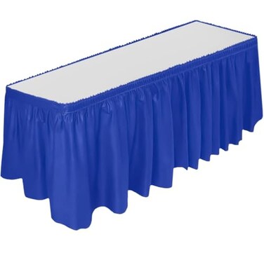 DecorRack Table Skirt 29 in x 14 ft BPA Free Plastic Tableskirt Disposable Reusable Rectangular Tablecloth Skirt Royal Blue 1 Pack