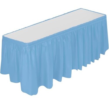 DecorRack Table Skirt 29 in x 14 ft BPA Free Plastic Tableskirt Disposable Reusable Rectangular Tablecloth Skirt Light Blue 1 Pack