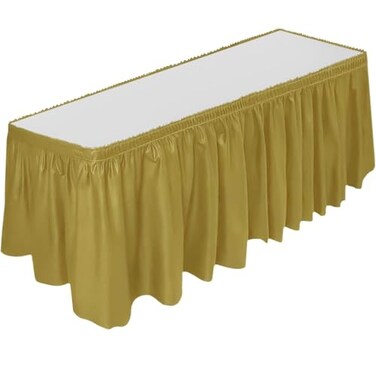 DecorRack Table Skirt 29 in x 14 ft BPA Free Plastic Tableskirt Disposable Reusable Rectangular Tablecloth Skirt Gold 1 Pack