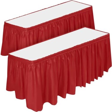 DecorRack 2 Pack Table Skirts 29 in x 14 ft Each Multi Pack BPA Free Plastic Tableskirt Disposable Reusable Rectangular Tablecloth Skirt Red 2 Pack