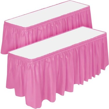 DecorRack 2 Pack Table Skirts 29 in x 14 ft Each Multi Pack BPA Free Plastic Tableskirt Disposable Reusable Rectangular Tablecloth Skirt Light Pink 2 Pack
