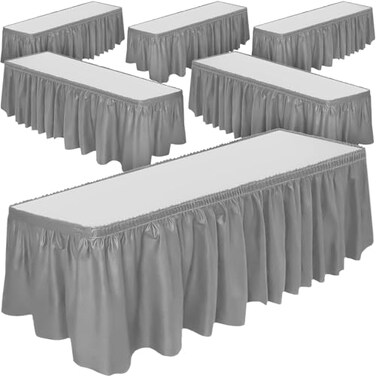 DecorRack 6 Pack Table Skirts 29 in x 14 ft Each Multi Pack BPA Free Plastic Tableskirt Disposable Reusable Rectangular Tablecloth Skirt Silver 6 Pack