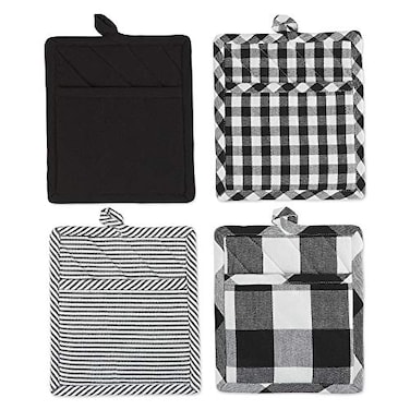DII Gingham Check Kitchen Collection Black Potholder Set