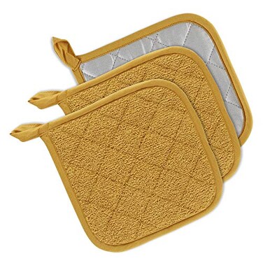 DII Basic Terry Collection Quilted 100 Cotton Potholder Honey Gold 3 Piece