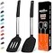 BAKEROYAL BakeRoyal Silicone Spatula Set Turner Spatulas Silicone Heat Resistant 600F Slotted Solid Spatula for Cooking Fish Eggs Pancakes Flipper Spatulas for kitchen use Black
