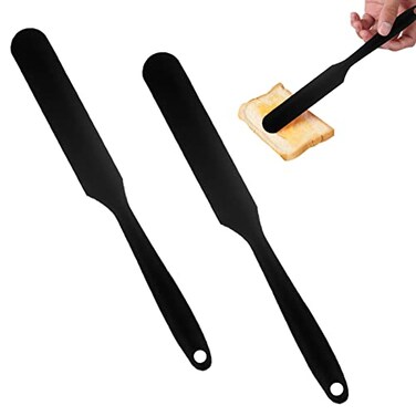 Gaprumi 2 Pieces Long Handle Silicone Jar Spatula NonStick Rubber Scraper Silicone Scraper for Jars Smoothies Blenders Cooking Baking Stirring Mixing Versatile Kitchen Tool Black