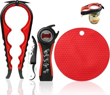 YAOGNAHS 4 Pieces Jar Opener Multi Function Bottle Opener Kit Can Opener with Non Slip Gripper Pad