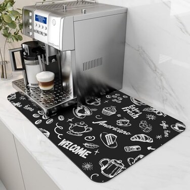 AMOAMI Coffee Mat Hide Stain Rubber Backed Absorbent Dish Drying Mat for Kitchen Counter Fits Under Coffee Maker Espresso Machine 12x19INK
