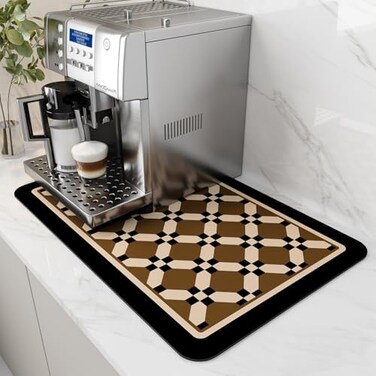 AMOAMI Coffee Mat Hide Stain Rubber Backed Absorbent Dish Drying Mat for Kitchen Counter Fits Under Coffee Maker or Machine PEANUT 12X19