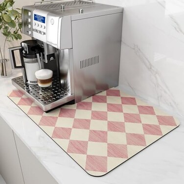 AMOAMI Coffee Mat Hide Stain Rubber Backed Absorbent Dish Drying Mat for Kitchen Counter Fits Under Coffee Maker or Machine PINK 12X19