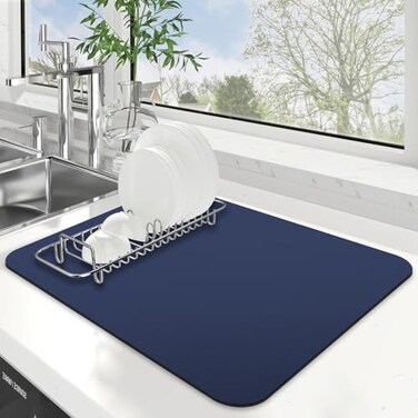 WISELIFE Dish Drying Mat Super Absorbent Drying Mat Large Dish Drying Mats for Kitchen Counter Easy Clean Dish Mat Kitchen Drying Mat15x 18 Classic Blue