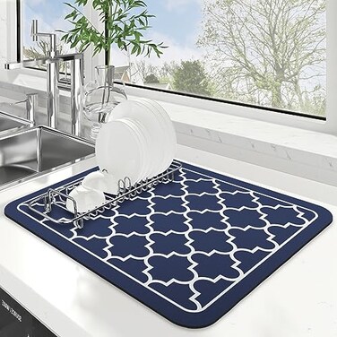 WISELIFE Dish Drying Mat Super Absorbent Drying Mat Large Dish Drying Mats for Kitchen Counter Easy Clean Dish Mat Kitchen Drying Mat15x 18 Stylish Blue