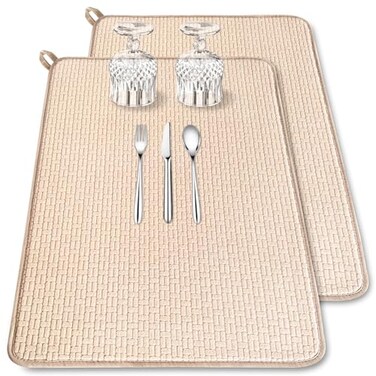 Xanllaxa 2 Pack XXL Large Microfiber Dish Drying Mat2417 inch Absorbent Dish Drainer Kitchen CounterDish Drying Pad for CountertopsSinksDraining RacksBeige