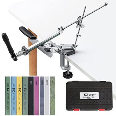 MOVIRON RUIXIN PRO RX009 Professional Knife Sharpener with 9 Whetstones 360 Rotation Flip Design FixedAngle Aluminum Alloy Kitchen Chef Knife Sharpening Kit Abrasive Holding System Tools