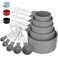 TILUCK Measuring Cups Spoons Set Stackable Cups and Spoons Nesting Measure Cups with Stainless Steel Handle Kitchen Gadgets for Cooking Baking Gray