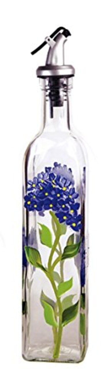 Grant Howard Hand Painted Square Cruet with Pourer Blue Hydrangeas 16 oz Blue