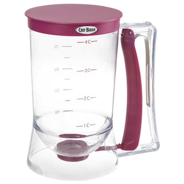 Chef Buddy Pancake Batter Dispenser 4Cup Batter Dispenser with Squeeze Handle for Pancakes Waffles Muffins and Crepes Baking Tools Purple