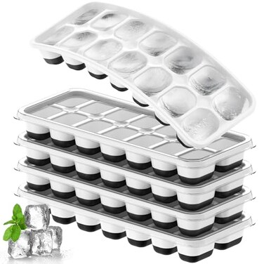 Tohsssik Ice Cube Tray 5 Pack Stackable Silicone Ice Cube Trays with Lid Easy Release Reusable Ice Tray BPAFree Rectangular Ice Cube Mold Set for Cocktails Coffee Whiskey Drinks Black